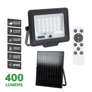 Solar Coastal Floodlight & Remote LED 6500K 400lm